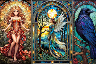 draw classic line art or colored art for stained glass art character or image