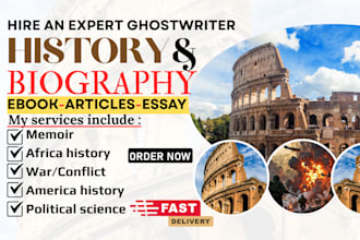 ghostwrite history ebook, biography, memoir script, roman war, ebook writing