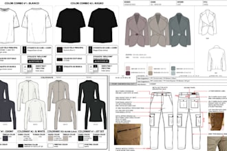 create full clothing tech pack with mockup design for manufacturing
