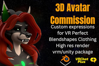 create 3d vrchat avatar vtuber model, vrc furry avatar, game model, animaze