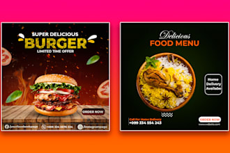 design stunning social media food posters, food menus, and flyers