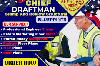 stamp and review draftsman structural engineering drawing blueprints USA permit