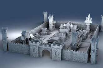 rebuild 3d terrain minis, 3d wargaming village environment tabletop, castle town
