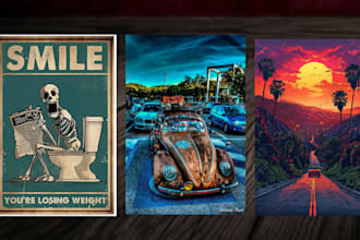 create retro art, vintage modern travel poster minimalist music album cover