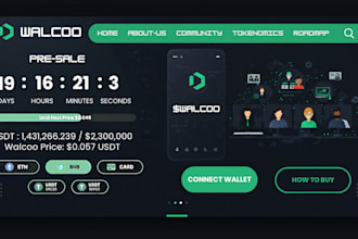 design animated crypto landing page nft memecoin website with tokenomics roadmap