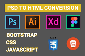 convert PSD to HTML, figma to HTML xd to HTML, pdf to html bootstrap css