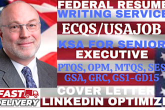 write a federal resume for usajobs, CEO, coo, cfo, government, and ksa response