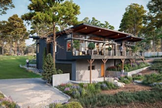 visualize contemporary house,3d renovation,wood work exterior garden apartment
