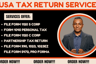 prepare tax return 1120, 5472 and 1040 schedule c forms