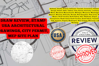 draw review, stamp USA architectural drawings, city permit, mep site plan