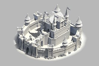 mold 3d fantastic terrain, medieval building,stone tower, landscape ,3d printing