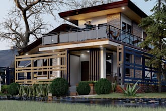 remodel modern house unit design,render cgi exterior garden,balcony,facade fence