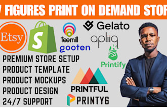 build etsy shopify print on demand store via printful printify teemill gelato