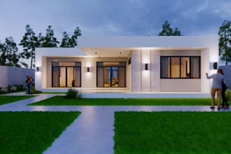 remodel modern minimalist villa,render cgi exterior,front lawn design,elevation