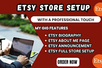 write your etsy bio, etsy about me page and etsy announcement page, etsy setup
