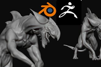 sculpt 3d creatures, animals, monsters, aliens in blender and zbrush