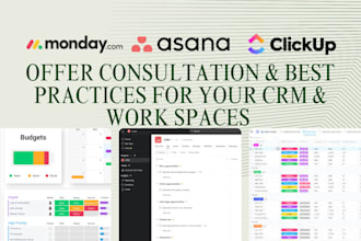 set up monday click up asana dash board automation workflow sequences consult va
