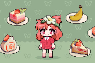 create 2d pixel character design, tile art, icon art, dithering art