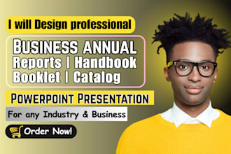 do business annual report presentation slide, company handbook, brochure booklet