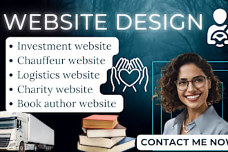 design investment website build chauffeur logistics charity book author website