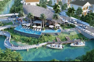 redesign 3d modern club house,canoes beach hotel, lounge apartment,cgi rendering