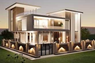 optimized 3d luxury villa house, style exterior lobby house, environment render