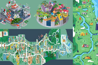 make custom map design, infographic, hand drawn map, city, vector, isometric map