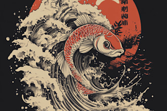 draw vintage style japanese, magikarp clipart anime tshirt