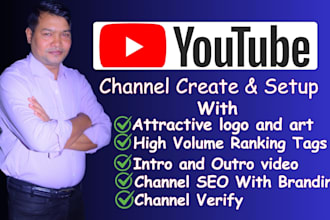 create and setup youtube channel with logo, banner, intro, outro