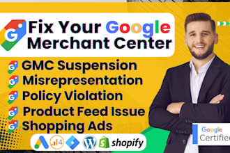 fix google merchant center suspension, gmc misrepresentation issue, shopping ads