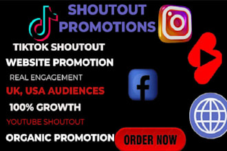 shoutout, promote website link to 60m USA,UK twitter, ig, yt, tiktok audience,