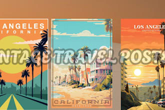 create vintage travel poster design 70s 80s retro illustration art deco style