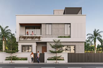 renovate 3d villa house exterior,front facade,garden patio, terrace outdoor, cgi