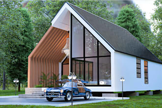elevate 3d luxury cabin house, timber loft, outdoor area,tiny house, facade home