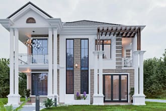remodel 3d modern story mansion,villa exterior elevation,balcony, columns design