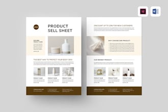 design a one pager, sell sheet, lookbook, product catalog, one sheet brochure