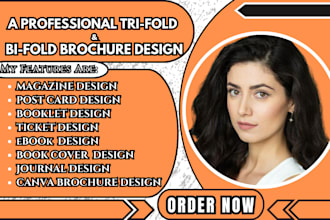 do booklet trifold bifold brochure design magazine report or postcard design