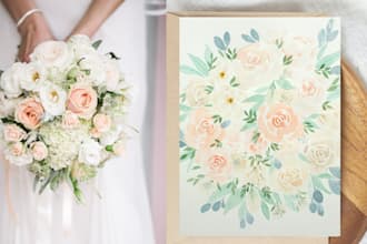 create custom watercolor wedding bouquet thank you cards