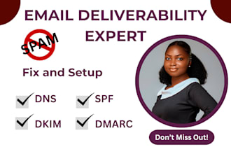 fix email deliverability, setup or fix dns issues spf, dkim, dmarc, boost inbox
