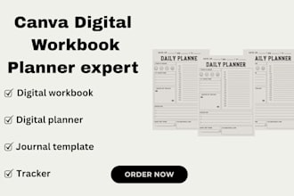 create digital workbook, planner, journal template using canva