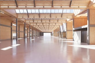 render 3d cgi warehouse design, office, workshop, layout design factory modeling