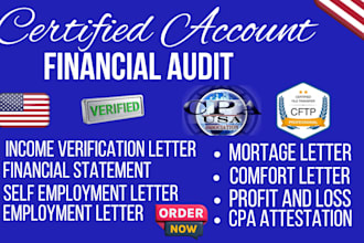 audit financials as US CPA, income verification, cover letter, mortgage letter