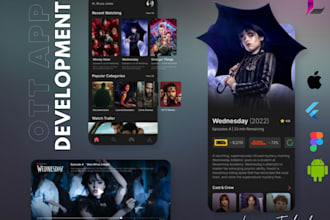 develop live streaming app ott app vod app smart TV app streaming website