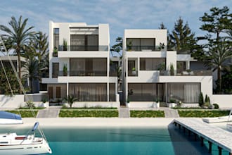optimized 3d luxury villa house,2d layout plan bird eye view,facade exterior,cgi