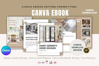 create canva ebook design, lead magnet, workbook and ebook layout in canva