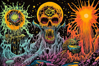 draw amazing 70s psychedelic vintage doom art
