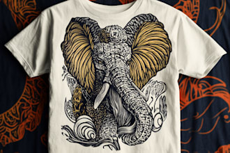 create animal linocut tshirt design for brands
