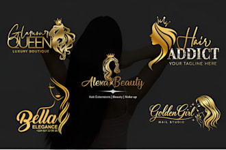 design feminine hair eyelash beauty hair salon logo hair extension website