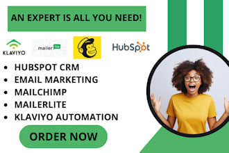 setup hubspot crm email marketing, mailchimp, mailerlite, klaviyo automation