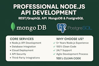 professional nodejs API development rest graphql API mongodb postgresql